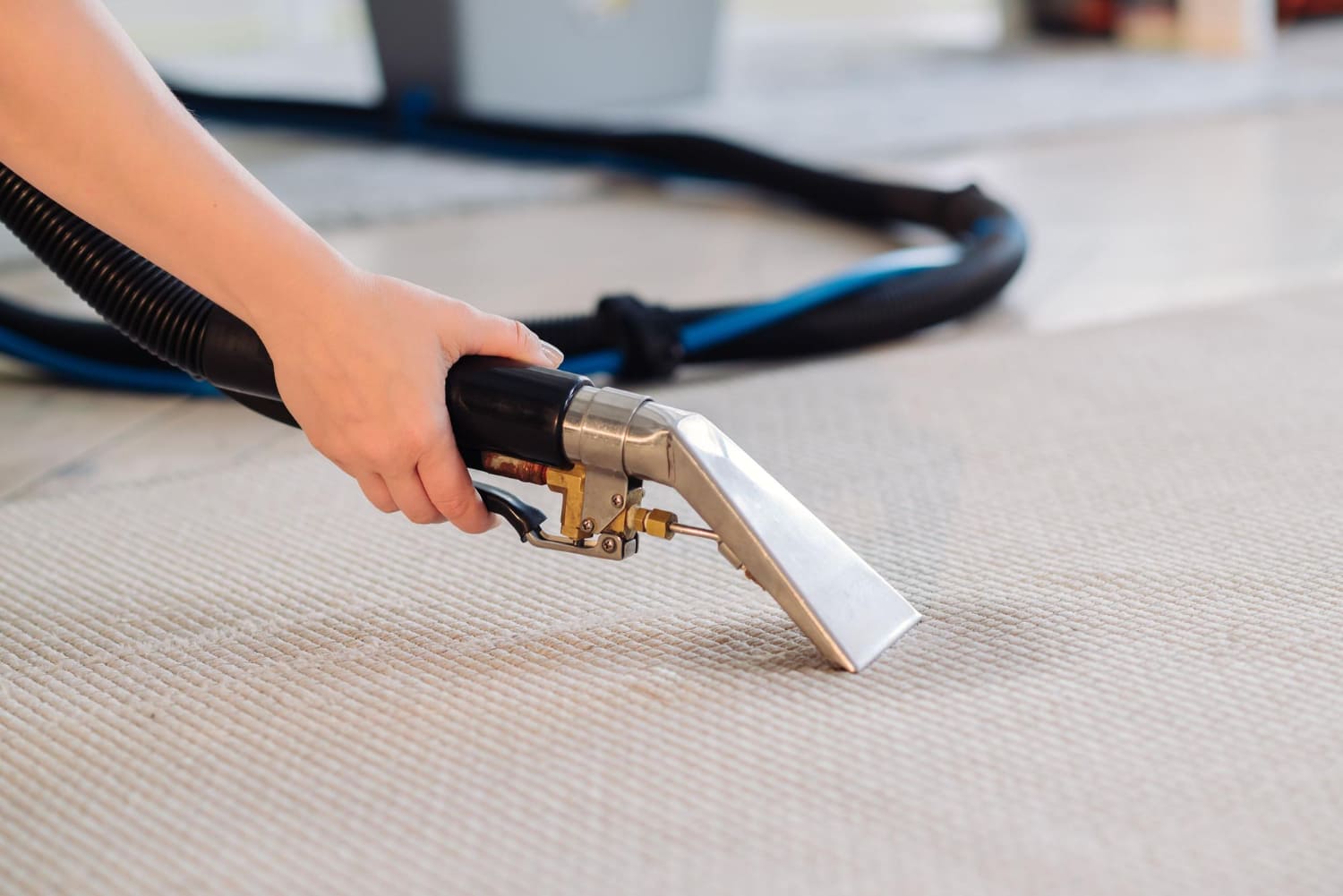 Professionelles Bodenreinigungsgerät reinigt einen Teppichboden